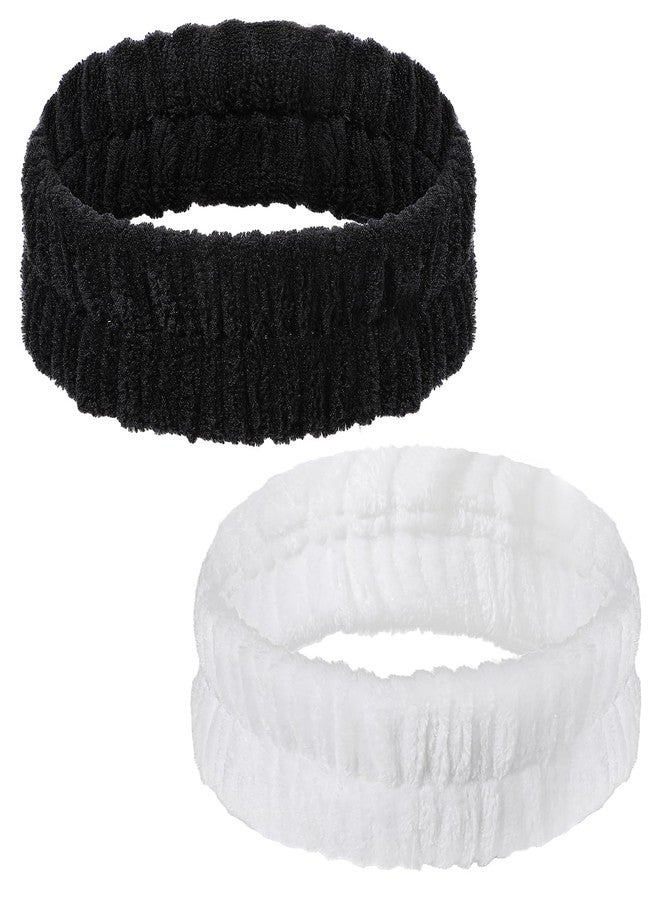 Aysatogc 2Pcs Spa Headband, Makeup Headband for Washing Face Hair Headbands Hair Bands Men Skin Care Headbands for Women Yoga Sports Shower Exercise (Black and White) - Image 1